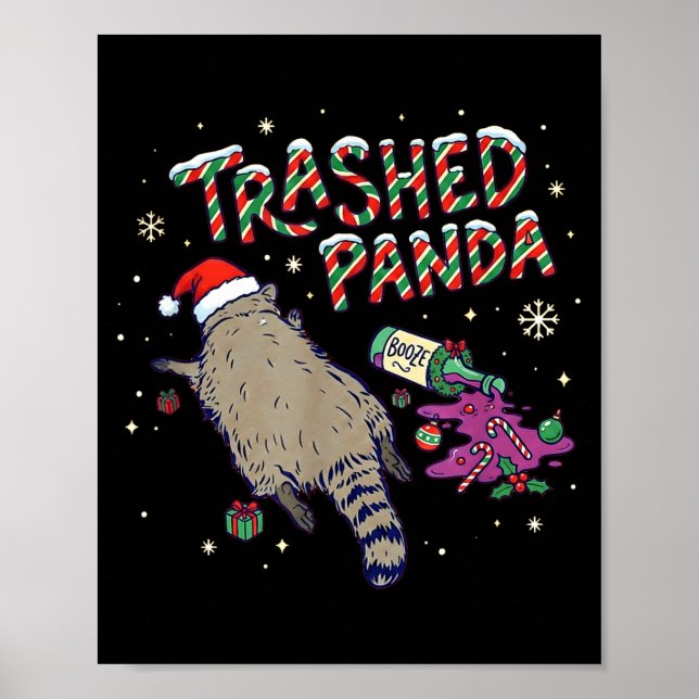 Póster Christmas Funny Trashed Panda Racoon Gets Drunk Xm (Frente)