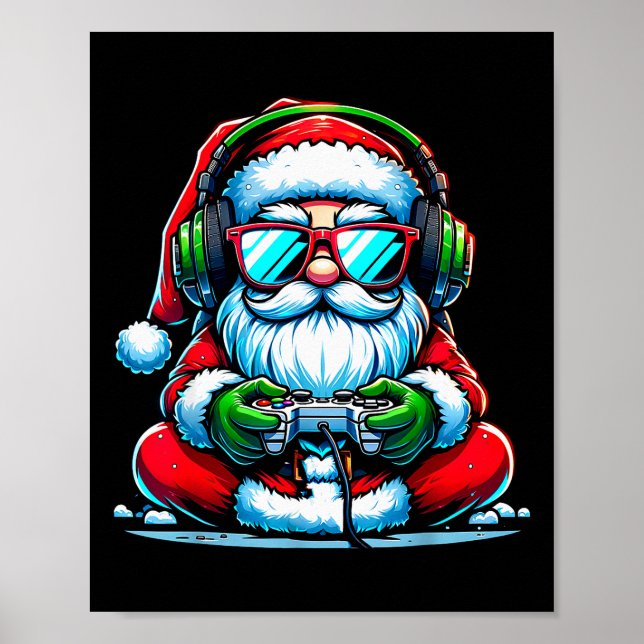 Póster Christmas Gamer Boys Video Game Santa Xmas  (Frente)