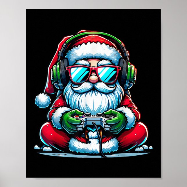 Póster Christmas Gamer Boys Video Game Santa Xmas  (Frente)