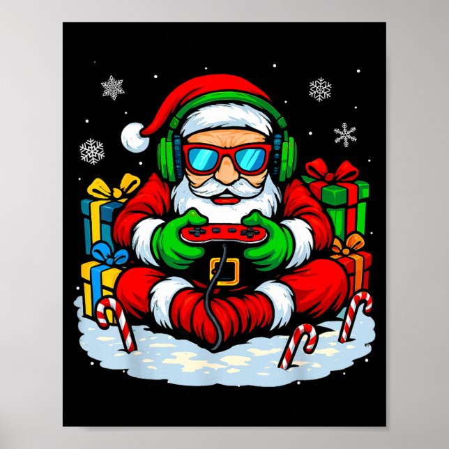 Póster Christmas Gamer Boys Video Game Xmas Funny Santa G (Frente)