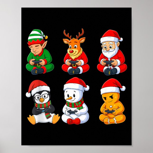 Póster Christmas Gamer Boys Video Games Santa Elf Reindee (Frente)