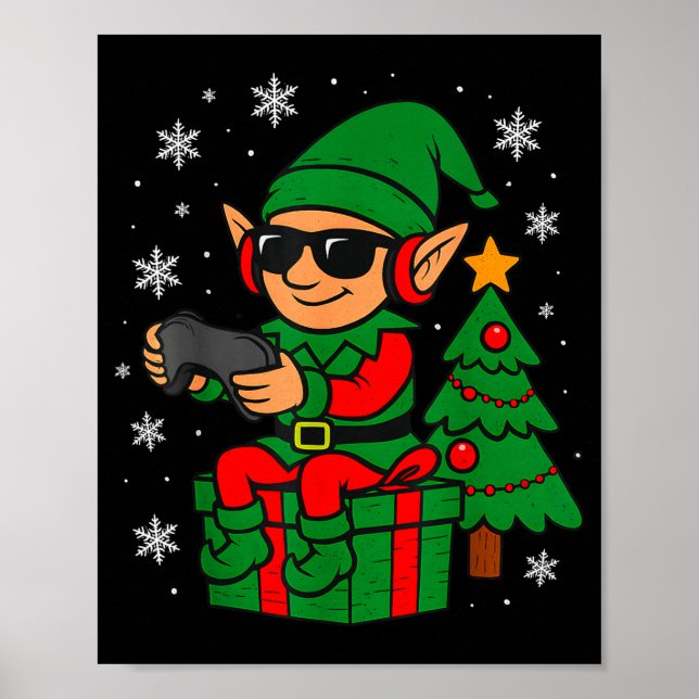 Póster Christmas Gamer Retro Elf Funny Xmas Gaming Boys K (Frente)
