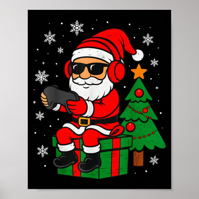 Póster Christmas Gamer Retro Santa Funny Xmas Gaming Men  (Frente)