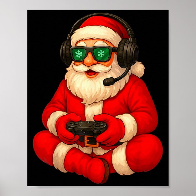 Póster Christmas Gamer Santa Video Game Gaming Boys Men K (Frente)