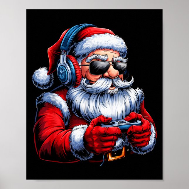 Póster Christmas Gamer Santa Xmas Gaming Men Boys Kids Te (Frente)