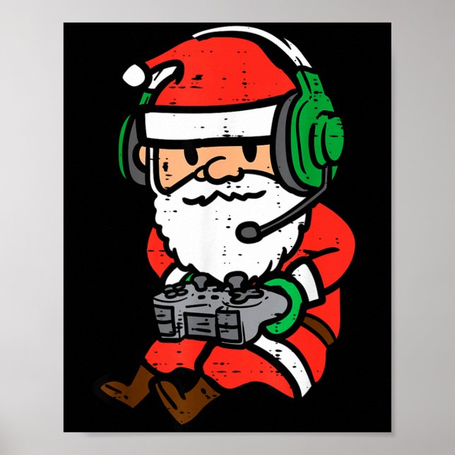 Póster Christmas Gamer Santa Xmas Gaming Men Boys Kids Yo (Frente)