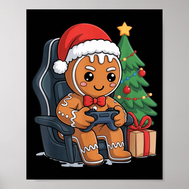 Póster Christmas Gingerbread Gamer Chair Holiday Gaming B (Frente)