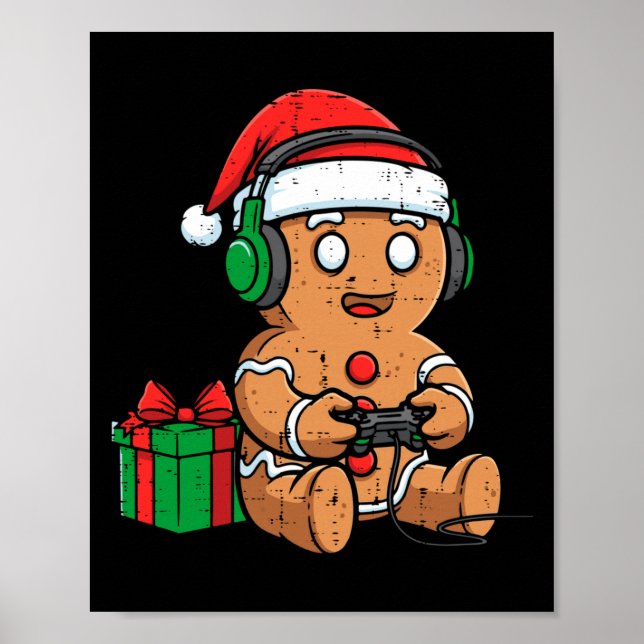 Póster Christmas Gingerbread Gamer Xmas Gaming Boys Kids  (Frente)