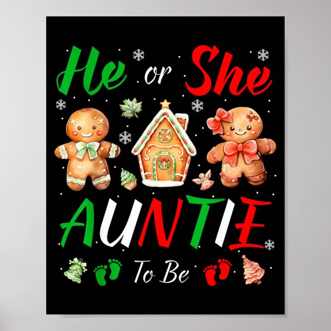 Póster Christmas Gingerbread Gender Reveal He Or She Aunt (Frente)