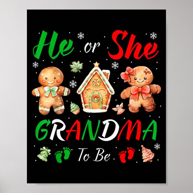 Póster Christmas Gingerbread Gender Reveal He Or She Gran (Frente)