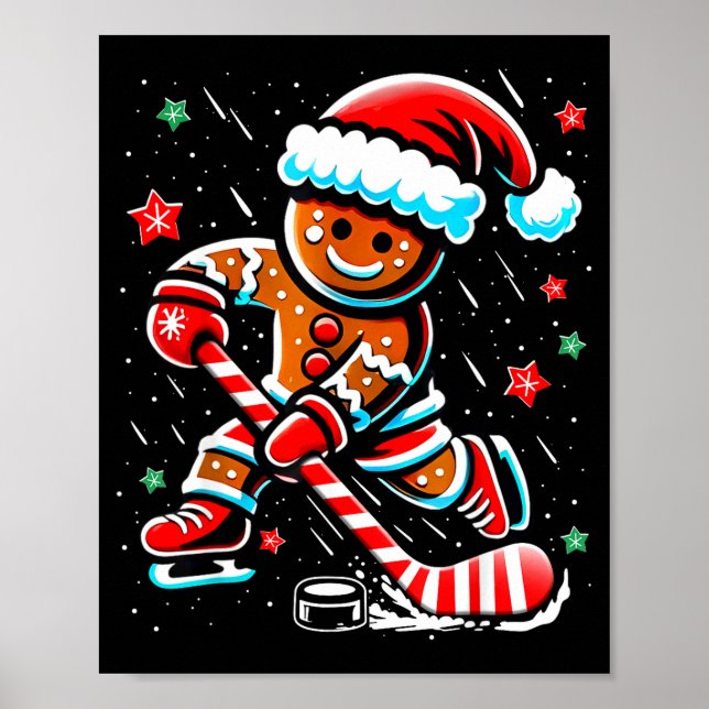 Póster Christmas Gingerbread Ice Hockey Srts Funny Xmas P (Frente)