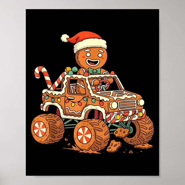 Póster Christmas Gingerbread Man Driving Truck Xmas Light (Frente)