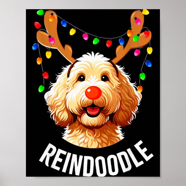 Póster Christmas Goldendoodle Reindeer Doodle Dog Reindoo (Frente)