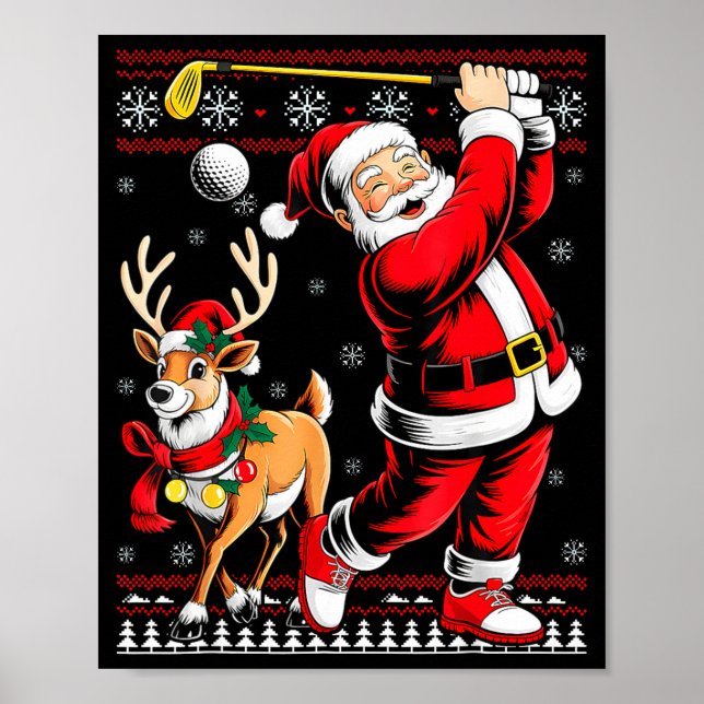 Póster Christmas Golf Santa Golfer Christmas Pajama Reind (Frente)