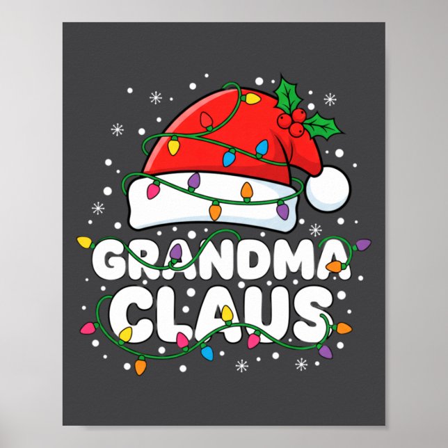 Póster Christmas Grandma Claus Santa Hat Christmas Lights (Frente)