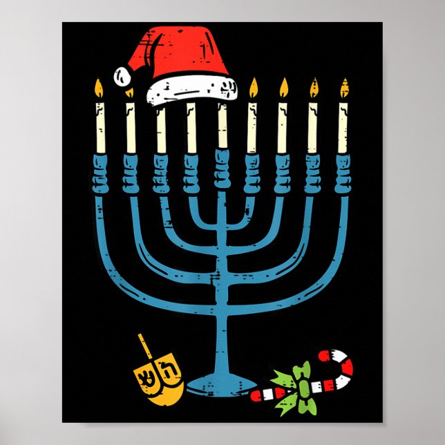 Póster Christmas Hat Menorah Jew Hanukkah Chanukah Men Wo (Frente)