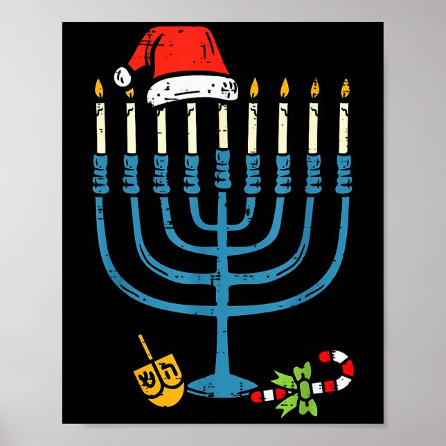 Póster Christmas Hat Menorah Jew Hanukkah Chanukah Men Wo (Frente)