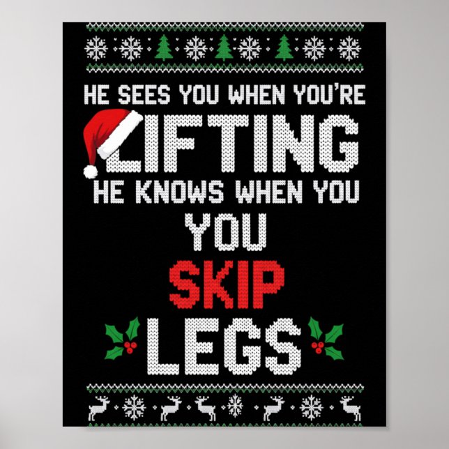 Póster Christmas He Sees You When You're Lifting He Knows (Frente)