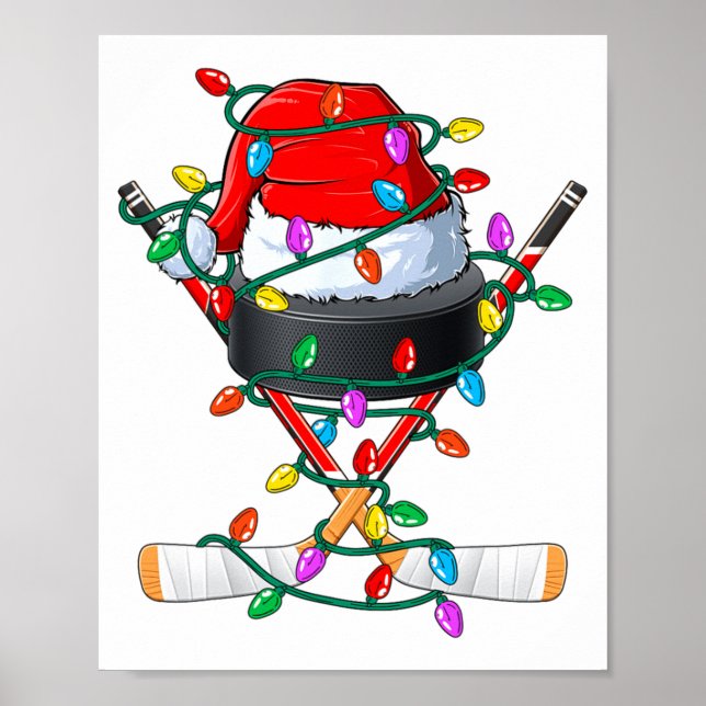Póster Christmas Hockey Xmas Santa Srts Hat Ball Kids B  (Frente)