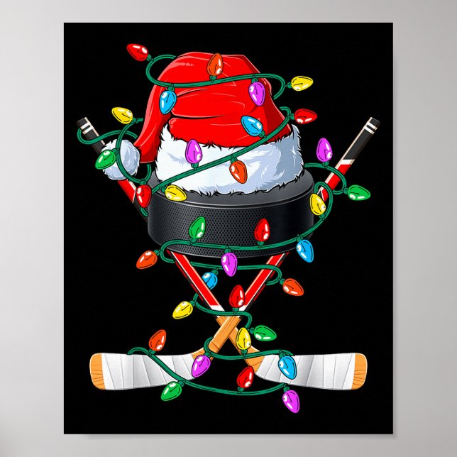 Póster Christmas Hockey Xmas Santa Srts Hat Ball Kids Boy (Frente)