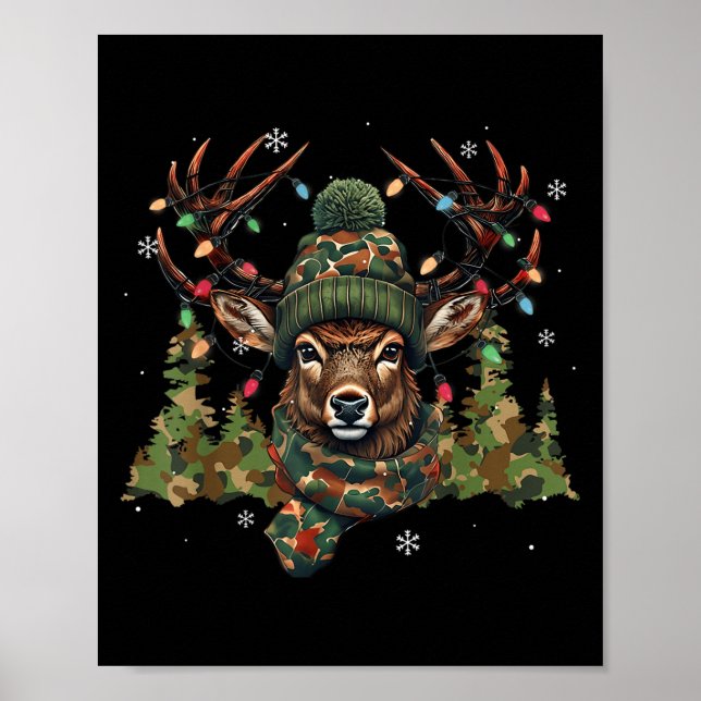 Póster Christmas Holiday Camo Hunting Reindeer Deer Xmas  (Frente)