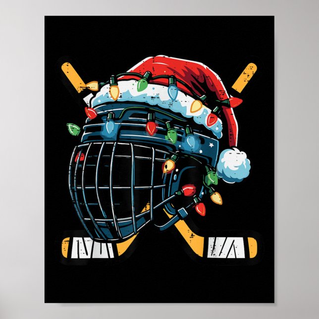 Póster Christmas Ice Hockey Helmet Santa Xmas Men Boys Ki (Frente)