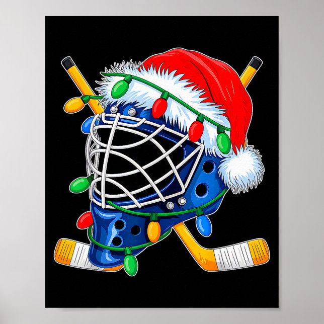 Póster Christmas Ice Hockey Helmet Santa Xmas Men Boys Ki (Frente)