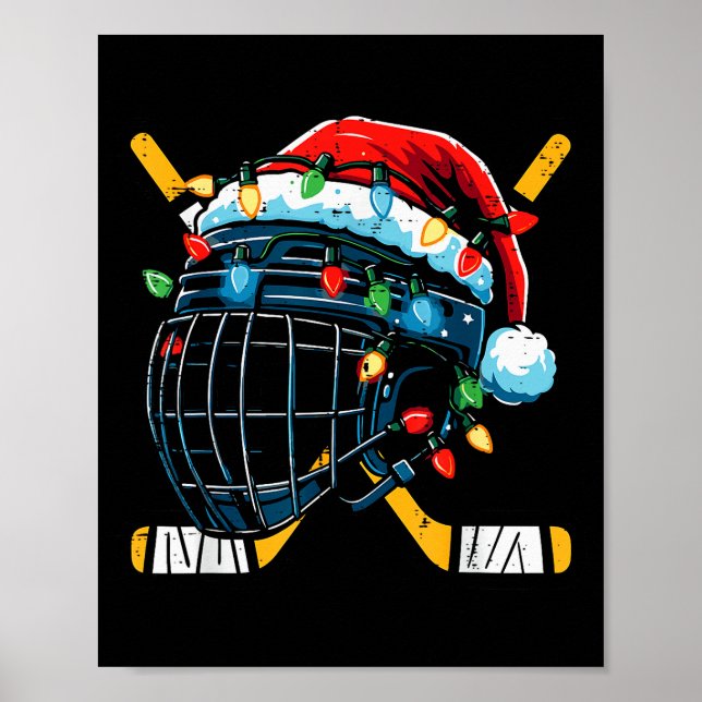 Póster Christmas Ice Hockey Helmet Santa Xmas Men Boys Ki (Frente)