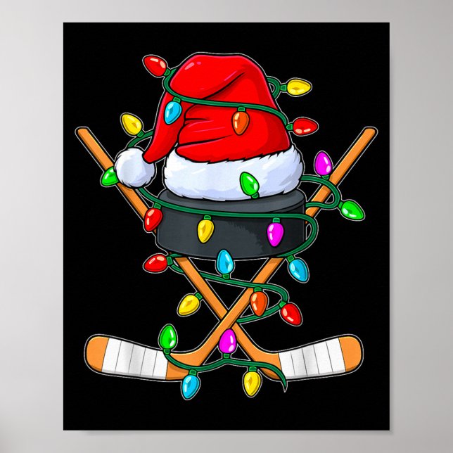 Póster Christmas Ice Hockey Player Santa Hat Xmas Men Boy (Frente)