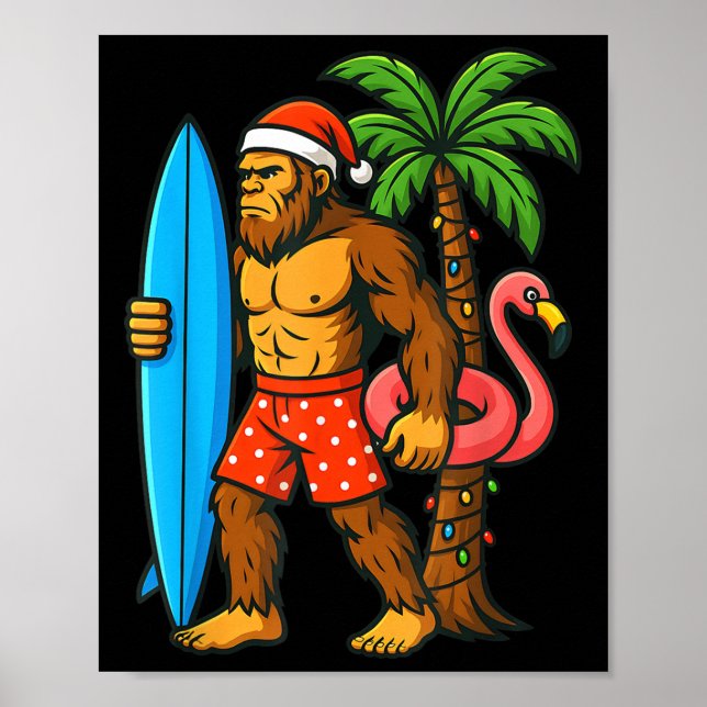 Póster Christmas In July Bigfoot Hawaiian Xmas Palm Tree  (Frente)