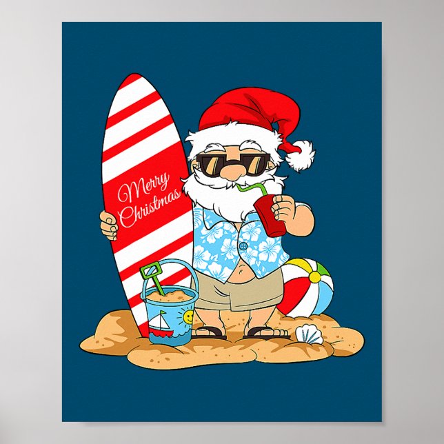 Póster Christmas In July Santa Claus On The Beach with (Frente)