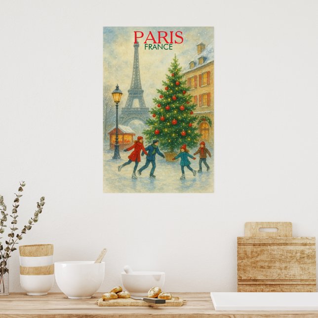 Póster Christmas in Paris Art Print – Eiffel Tower Winter (Cocina)