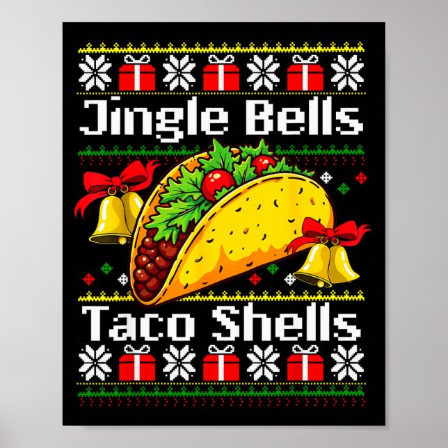 Póster Christmas Jingle Bells Taco Shells Funny Family Ug (Frente)