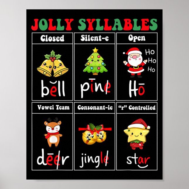 Póster Christmas Jolly Syllables Teacher Students Funny S (Frente)