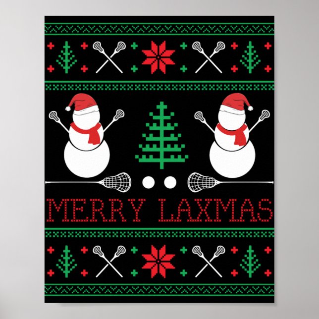 Póster Christmas Lacrosse Lax Player Ugly Christmas Xmas  (Frente)