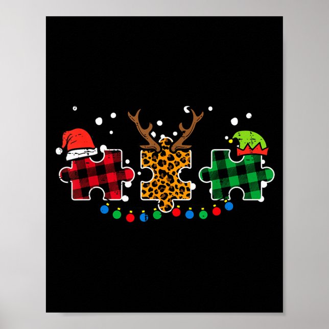 Póster Christmas Leopard Plaid Puzzle Autism Xmas Men Wom (Frente)