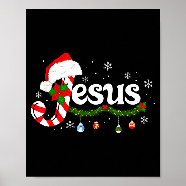 Póster Christmas Letter J For Jesus Christian Candy Cane  (Frente)