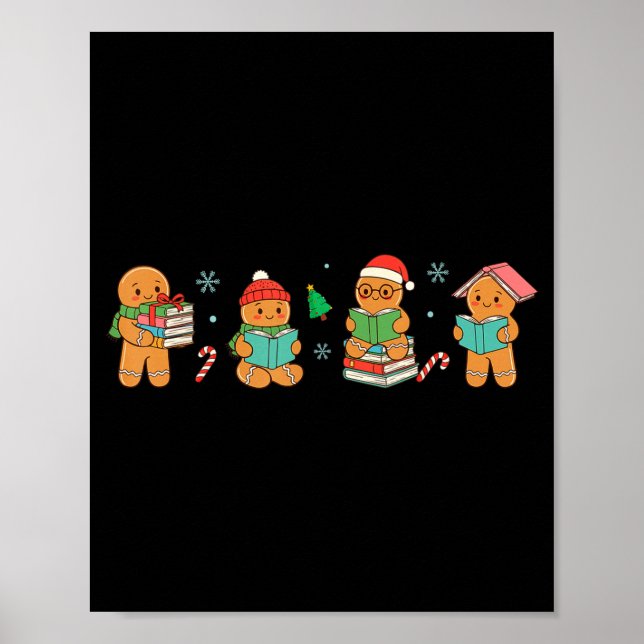 Póster Christmas Library Gingerbread Man Books Lover Book (Frente)