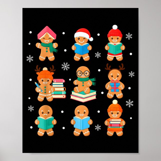 Póster Christmas Library Gingerbread Man Books Lover Book (Frente)