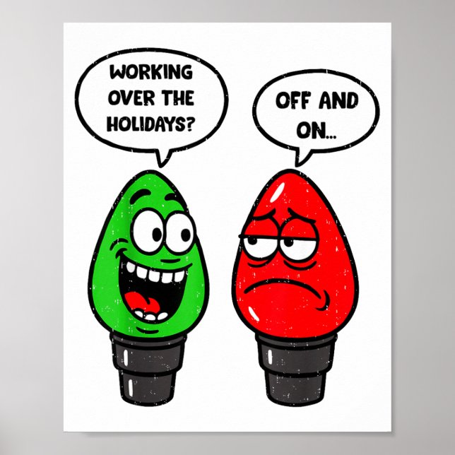 Póster Christmas Lights Joke Light Bulb Working Off On Pu (Frente)