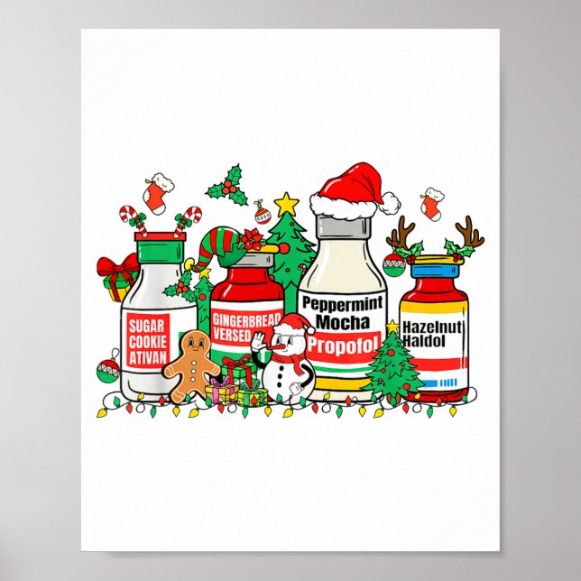 Póster Christmas Medication Bottles Funny Nurse Humor  (Frente)