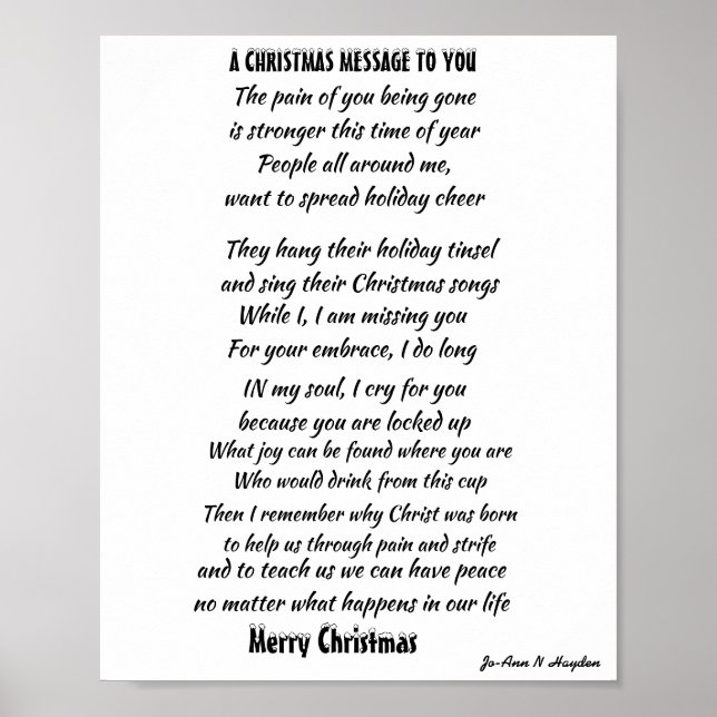PÓSTER CHRISTMAS MESSAGE FOR INCARCERATED LOVED ONE (Frente)
