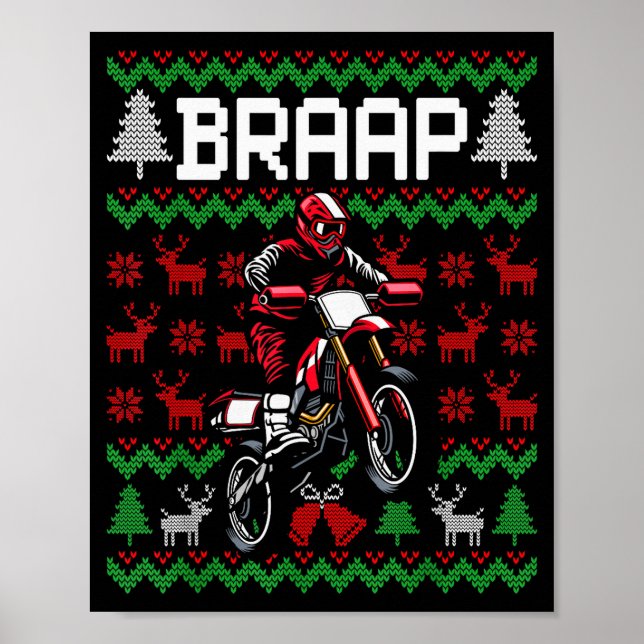 Póster Christmas Motorcycle Motocross Braap Dirt Bike  (Frente)