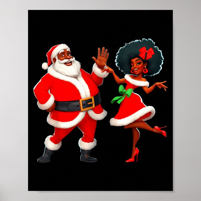 Póster Christmas Mr Santa Mrs Claus Dancing African Ameri (Frente)