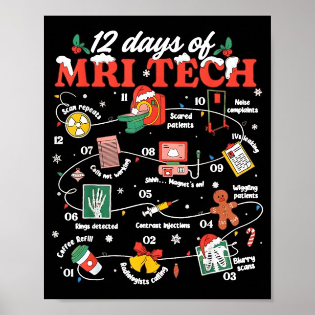 Póster Christmas Mri Tech 12 Days Of Mri Technician New M (Frente)