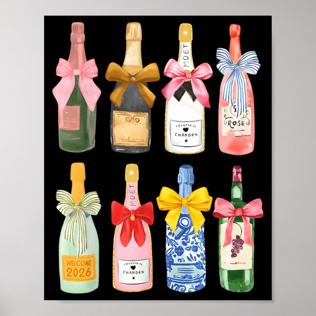 Póster Christmas New Year Champagne Gl Coquette Bottle  (Frente)