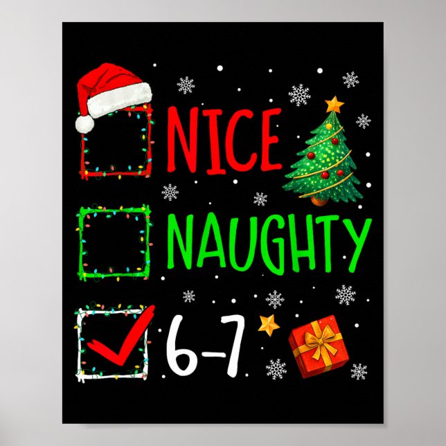 Póster Christmas Nice Naughty 67 Brainrot Funny 6-7 Meme  (Frente)