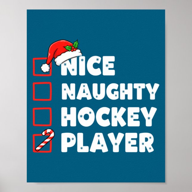 Póster Christmas Nice Naughty Hockey Player List Santa Ch (Frente)
