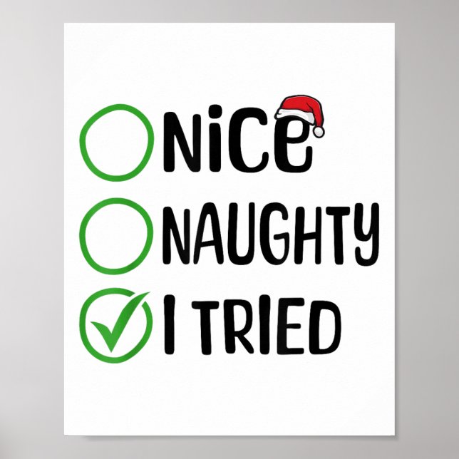 Póster Christmas Nice Naughty I Tried Christmas List Xmas (Frente)