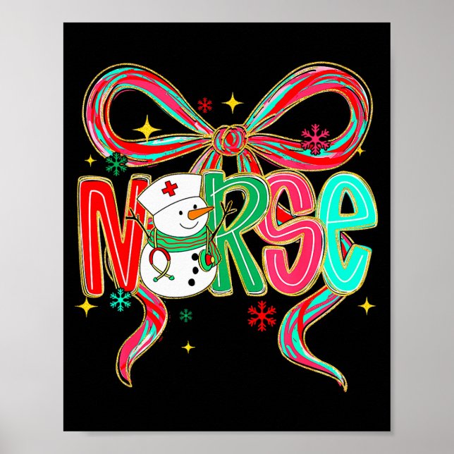 Póster Christmas Nurse Snowman Xmas Pajamas Rn Icu Nicu E (Frente)